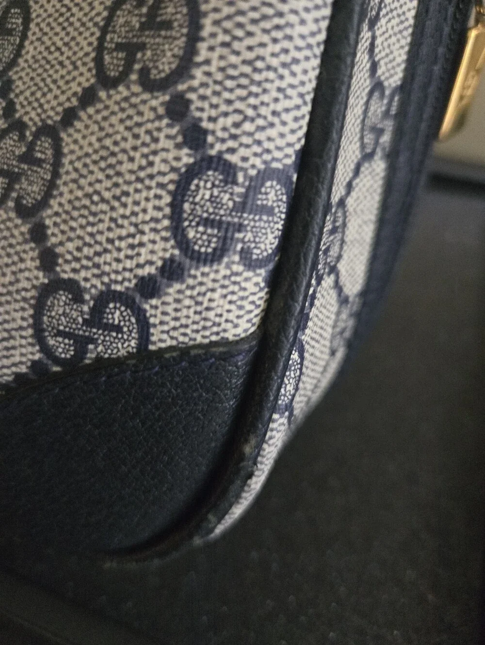 Vintage Gucci Boston Doctor Bowling Satchel GG Monogram Navy With Gold Hardware